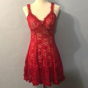 Sexy Red Lace Teddy Lingerie Small Vintage